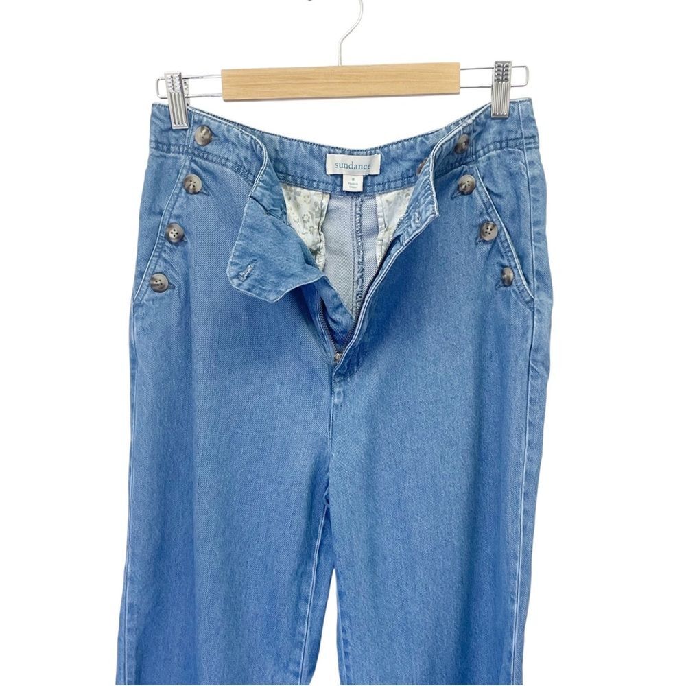 Sundance Oaklee Wide Leg Pants Lyocell Chambray Sailor Button High Rise Size 8 - Picture 8 of 13